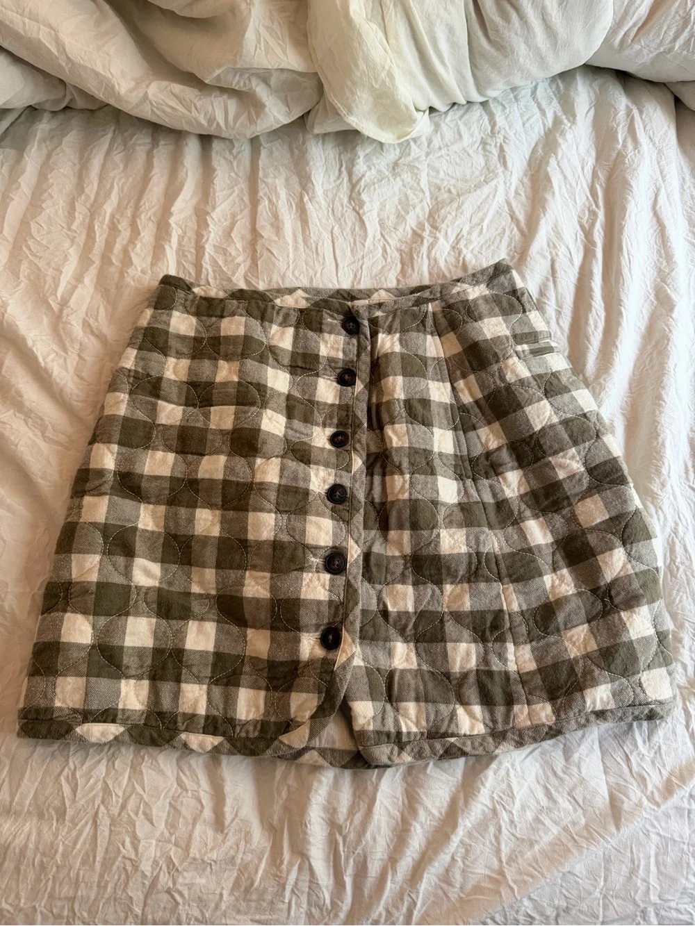 Madewell Plaid Button-Front Mini Skirt in Olive and Cream